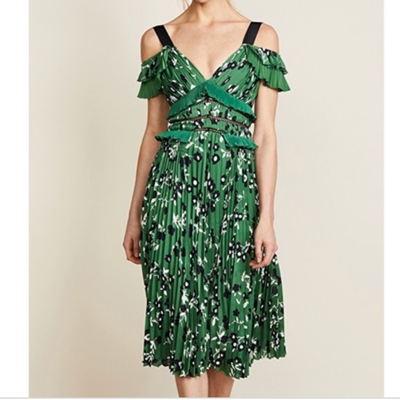 Self-Portrait Dresses & Skirts - Self-Portrait Cold Shoulder Green Floral Dress